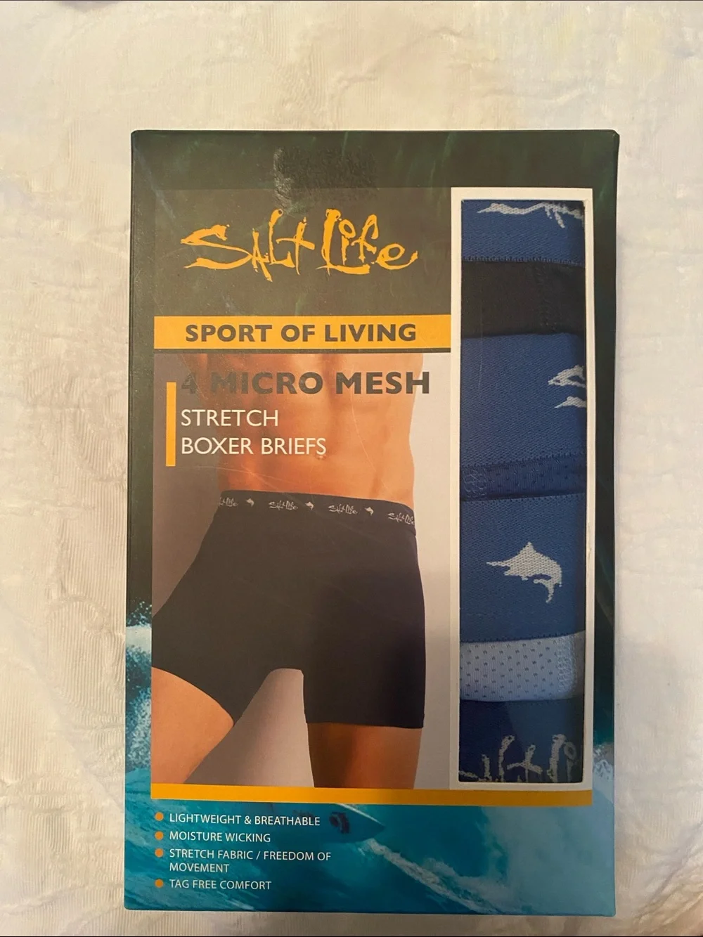 Salt Life Men's Blue Striped Dolphin Micro Mesh Boxer Briefs